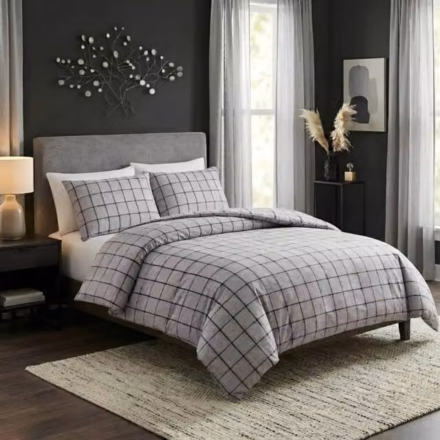 Pamposh Reversible Microfibre Duvet Cover and Pillowcase Set, Grey and Black, W: 180 cm x H: 200 cm