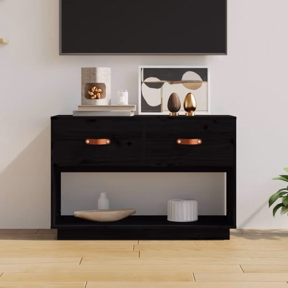 Berkfield Home Black Rustic Solid Wood Pine TV Cabinet W/D/H: 90 x 40 x 60 cm – 2