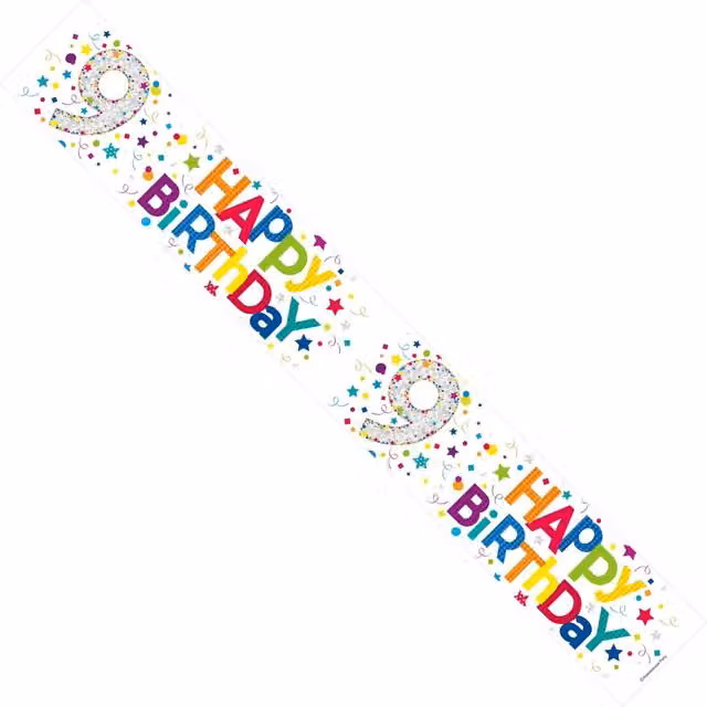 KDMD Happy 9th Birthday Multi Coloured Foil and Paper Banner Pack of 12
