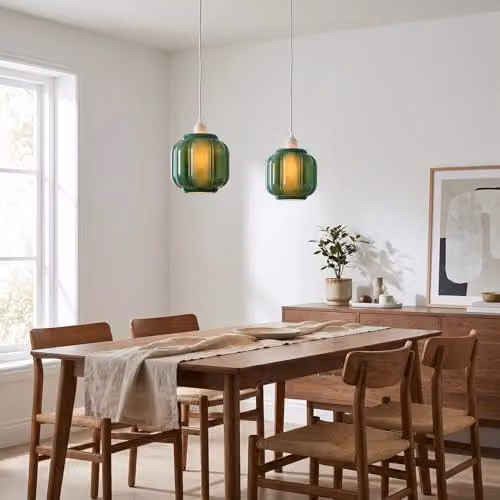 Happy Homewares Green Glass Classic Square Pendant Ceiling Light Shade W/D/H: 18 x 18 x 18 cm – 3