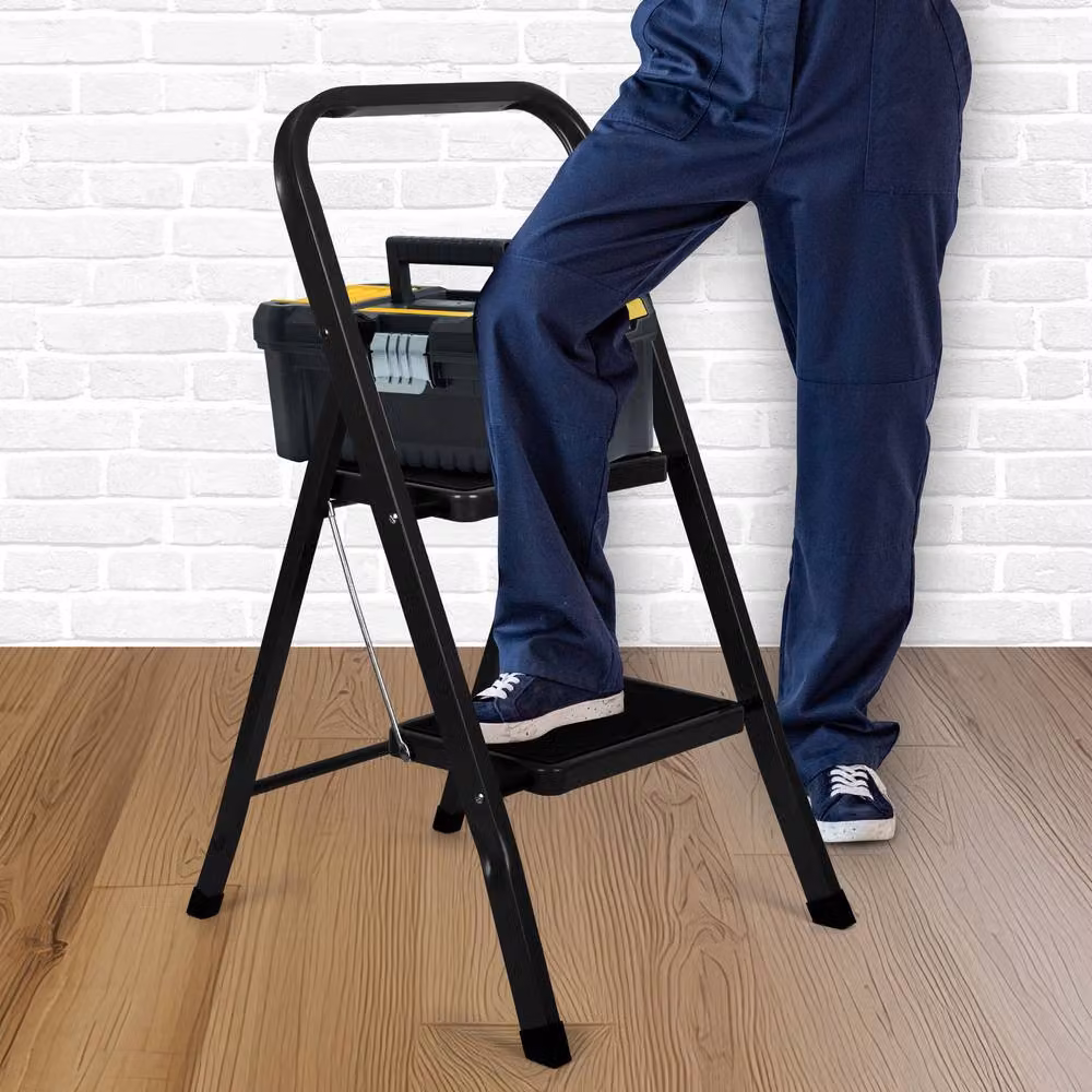 Futura 2 Step Black Heavy-Duty Steel Folding Step Ladder with Rubber Feet – 3