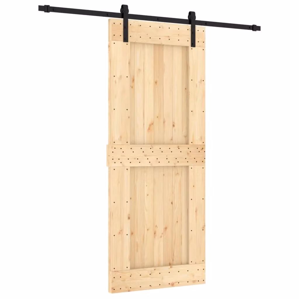 Berkfield Home Rustic Solid Wood Pine Sliding Door with Hardware Set, Brown, W: 85 cm, H: 210 cm – 2