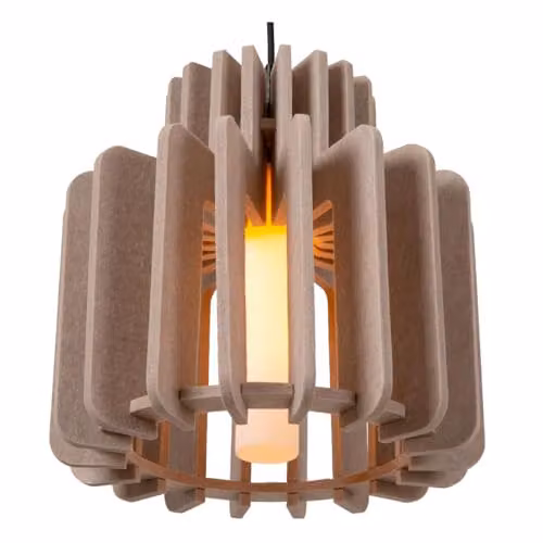 Lucide Rollo Pendant Light in Taupe and Brown with Fabric and Glass, E27, Height Adjustable – 3