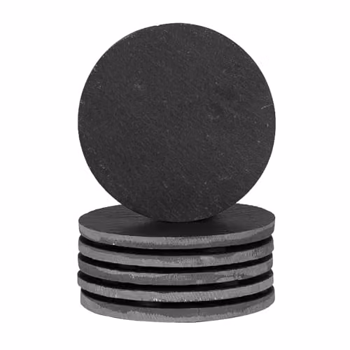 Argon Tableware Round Black Slate Coasters, 6 Piece Set with Holder, Diameter: 10 cm – 1