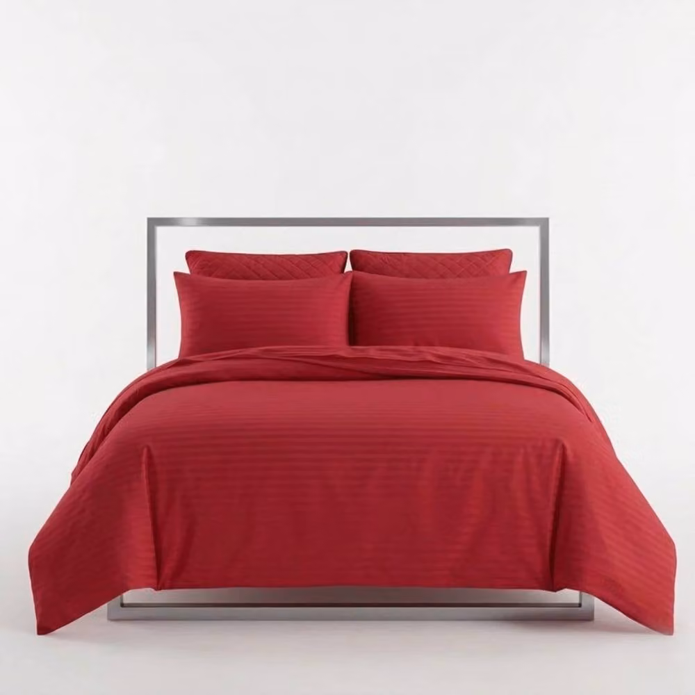 Snug City Luxury Satin Stripe Red Cotton Rich Duvet Cover Set, King Size (W: 180 x L: 200 cm) – 2