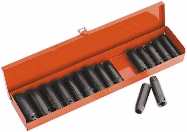 Loops 16 Piece Premium Impact Socket Set, 1/2 inch Sq Drive, Deep Chrome Vanadium Steel Sockets in Black and Multicolour – 1