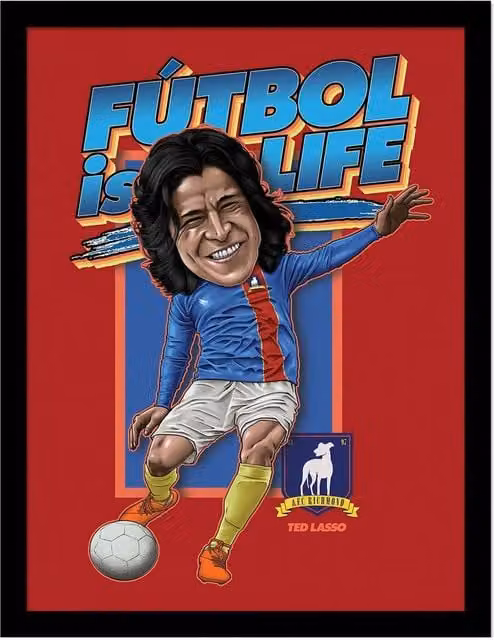 Ted Lasso Dani Rojas Bobble Head Framed Paper Poster in Blue and Multicolour