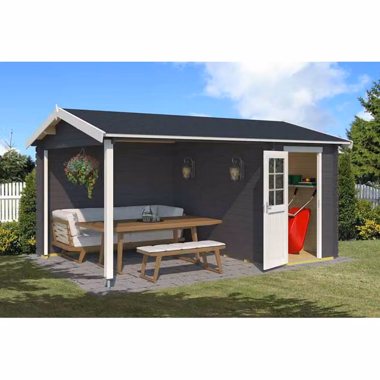 Lasita Maja Ltd Wibo 300 Log Cabin Garden Room and Home Office in Beige, W: 337.8 cm, D: 465 cm, H: 245.1 cm