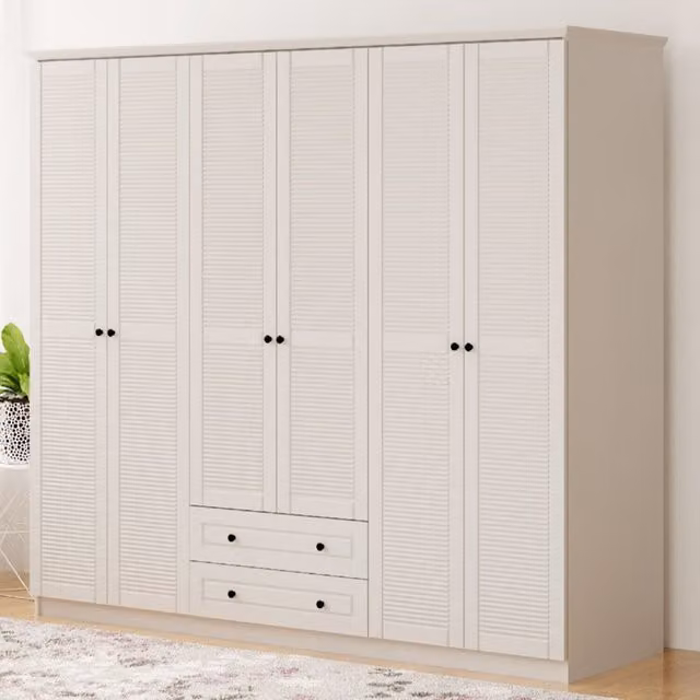 EVUHOME VOLET XL White 6 Door 2 Drawer Wardrobe H 210 x W 178.4 x D 52 cm