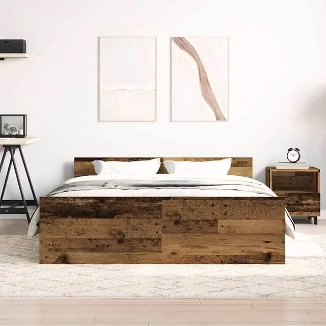 Berkfield Home Durable Rustic Bed Frame in Brown, W/D/H: 150 x 200 cm