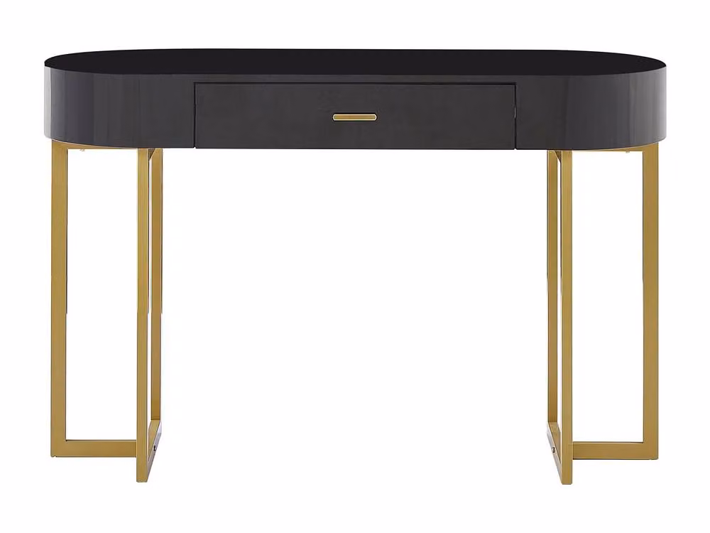Vente-unique Art Deco Console Desk with 1 Drawer in Black and Gold, Lacquered MDF and Metal – 2