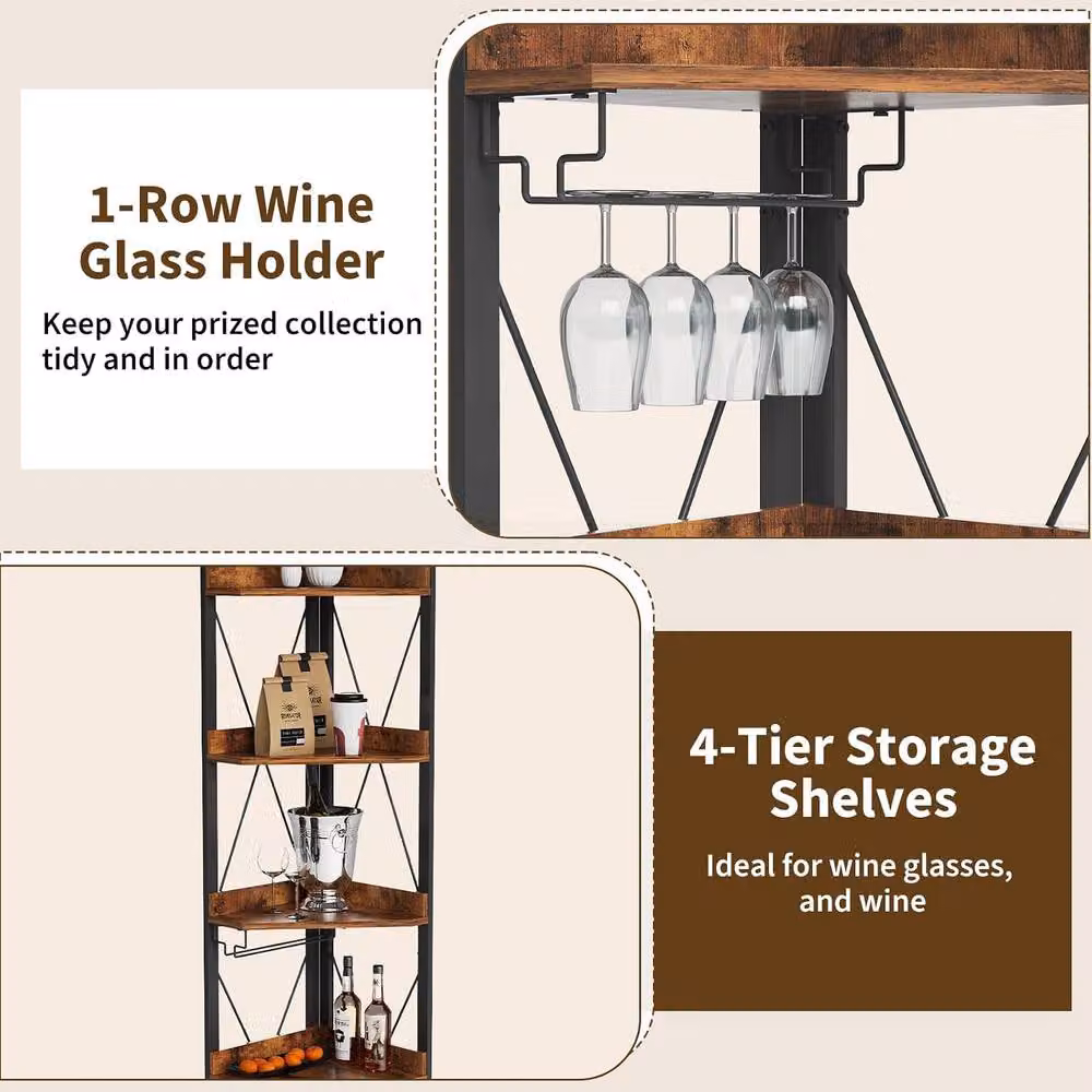 London Boutique Industrial Corner Bar Cabinet and Wine Storage Sideboard in Brown and Black with Glass Holder, Height: 178 cm – 3