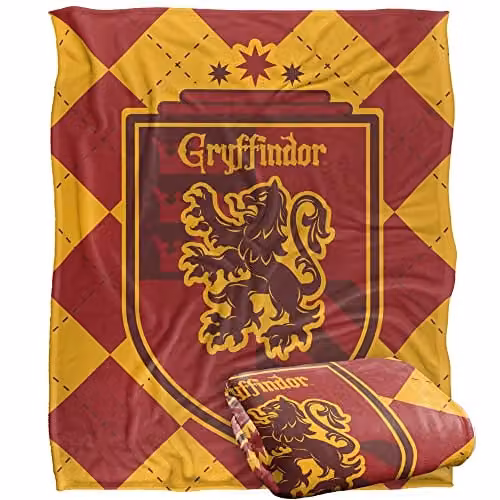 Warner Brothers Harry Potter Gryffindor Plaid Sigil Fleece Blanket in White and Multicolour, W/D/H: 152 x 127 cm