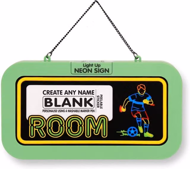 History & Heraldry Pre-personalised Football Light-Up Neon Bedroom Sign in Green