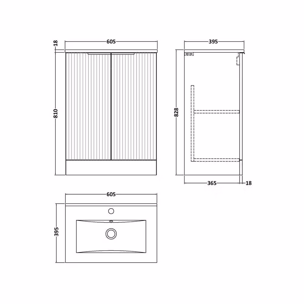 Balterley Tixall Fluted 2 Door Vanity Basin Unit, Satin Blue, W: 60 cm, H: 82.8 cm – 3