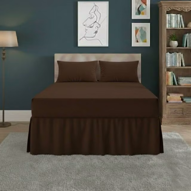 Snug City Brown Polycotton Fitted Valance Bed Sheet with Frill, Single, W: 90 cm, L: 200 cm