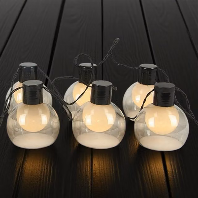 Bright Zeal Battery-Operated LED String Lights with 10 Warm White Plastic Globe Spheres and Timer, Black, Length: 2.3 m – 1