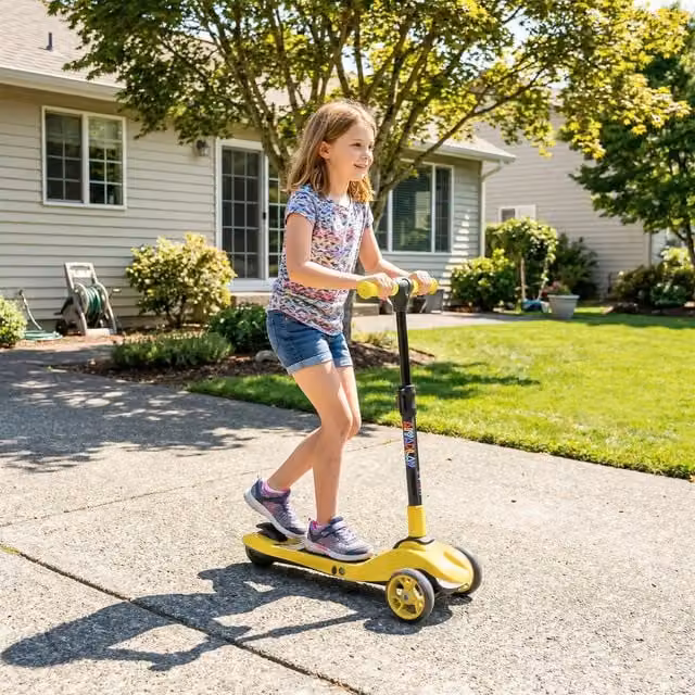 AIYAPLAY Foldable Kids Electric Scooter with Brake and Height Adjustable Metal Frame, Yellow