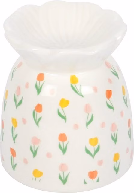 Kingsbury Gifts Ceramic Tulip Print Oil Burner and Wax Warmer in White