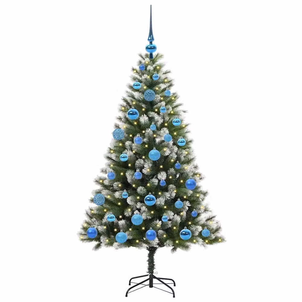 Berkfield Home Artificial Hinged Christmas Tree with Flocked Snow, Green, Height: 150 cm – 3