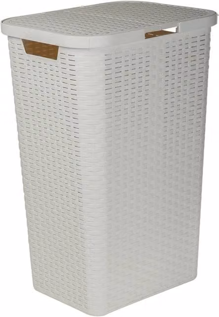 EONLION 60L Large Plastic Rattan Style Laundry Clothes Storage Basket with Lid in Black and White