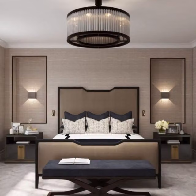 HOB Furniture Washington Curve Double Bed in Mink Light Brown French Velvet