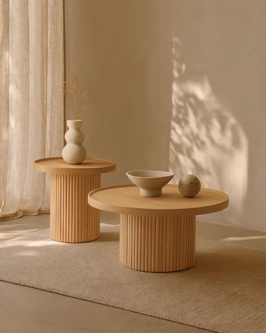 Tommy Franks Lincoln Round Coffee Table in Ash Oak and Beige