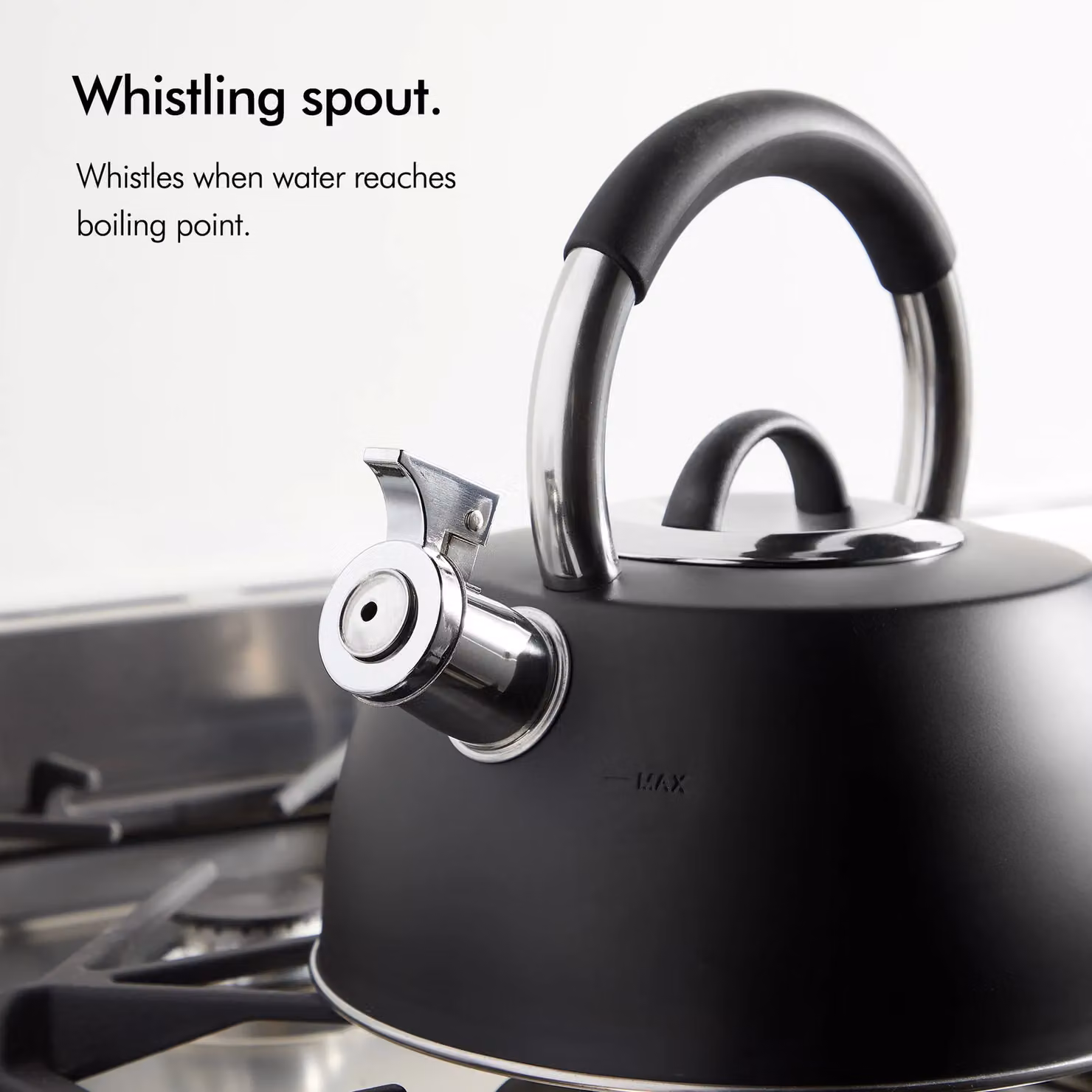 VonHaus 2.5L Stainless Steel Whistling Stove Top Kettle in Black – 3
