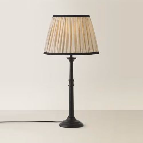 ValueLights Clara Black Candlestick Table Lamp with Linen Pleated Shade and Bulb Included – 1