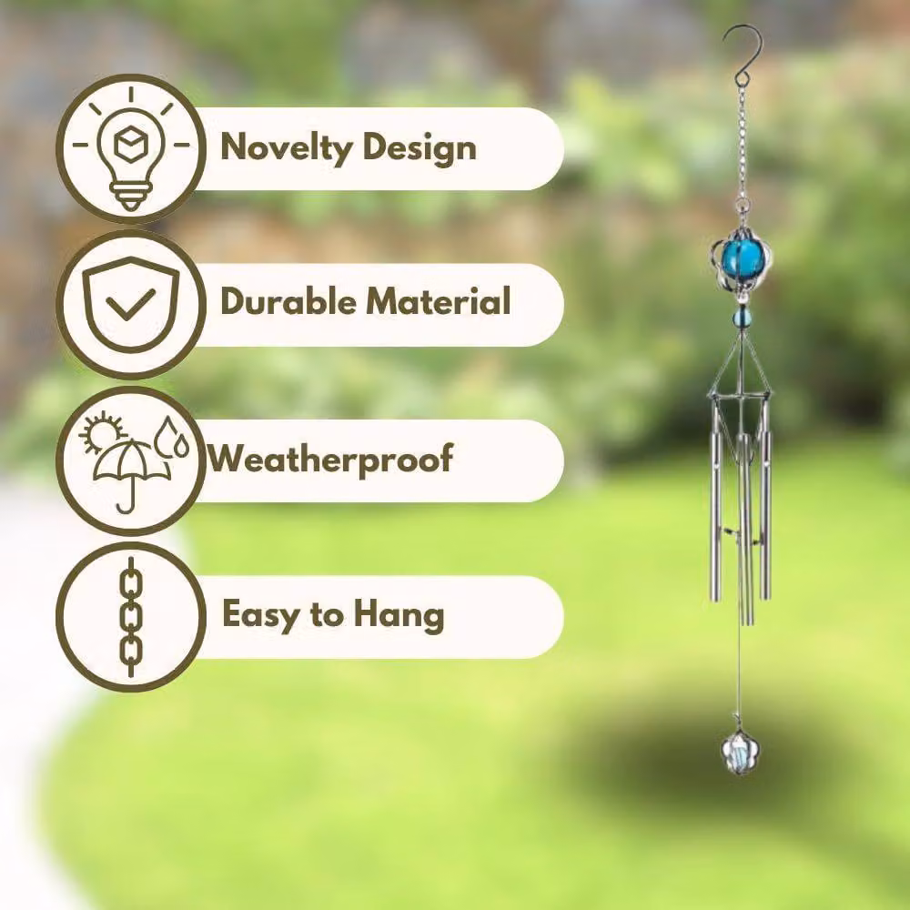 Marco Paul Silver Geometric Glass and Metal Hanging Garden Windchime – 4
