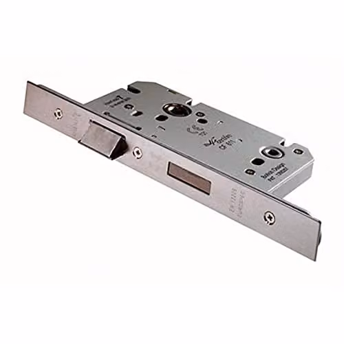 Loops 60mm Architectural DIN Bathroom Lock with Square Forend in Satin Stainless Steel Silver