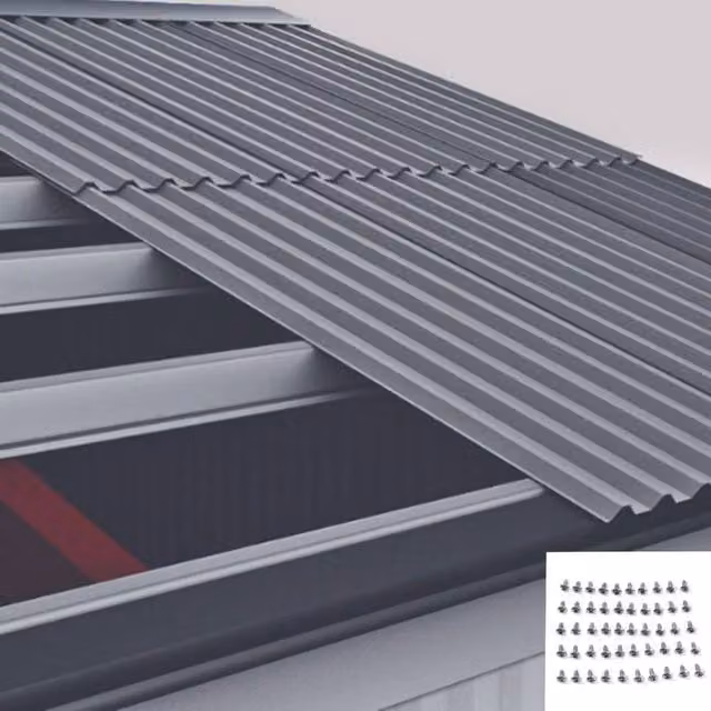 FLAVORA 12 Pack Galvanised Corrugated Metal Roofing Tiles in Dark Grey, W: 52 cm x L: 1000 cm