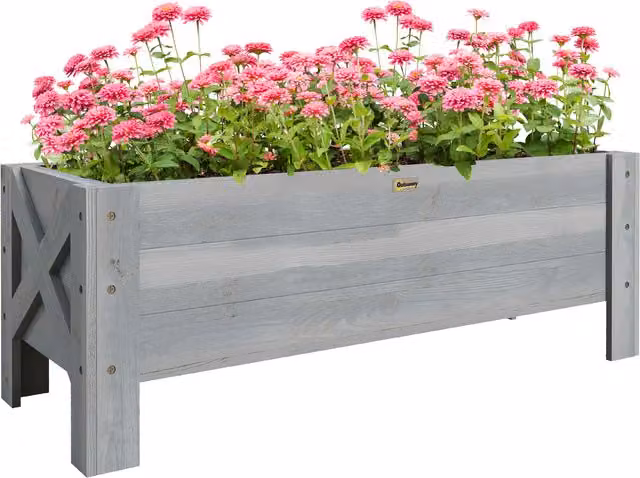Outsunny 58L Grey Fir Wood Raised Bed Planter for Outdoor Gardens, W: 100 cm, D: 36.5 cm, H: 36 cm – 1