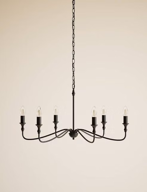 M&S Black Metal 6 Arm Classic Suspended Chandelier with Height Adjustment