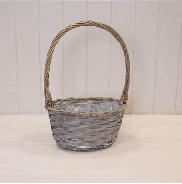 KDMD Oval Greywashed Willow Basket with Overhandles in Grey