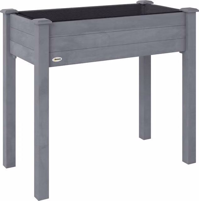 Outsunny Wooden Raised Bed Elevated Planter Box with Liner in Dark Grey – 1