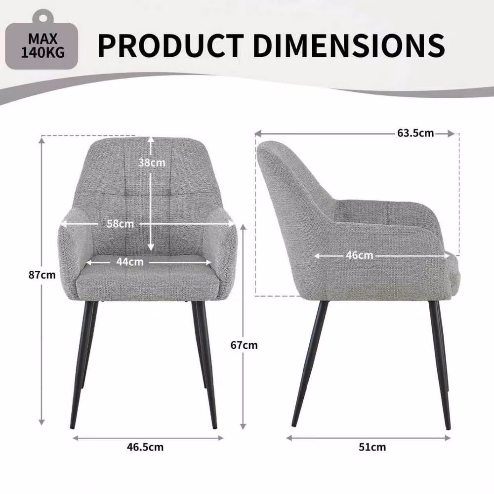 SONARA Modern Set of 2 Dining Chairs in Grey Chenille Fabric – 2