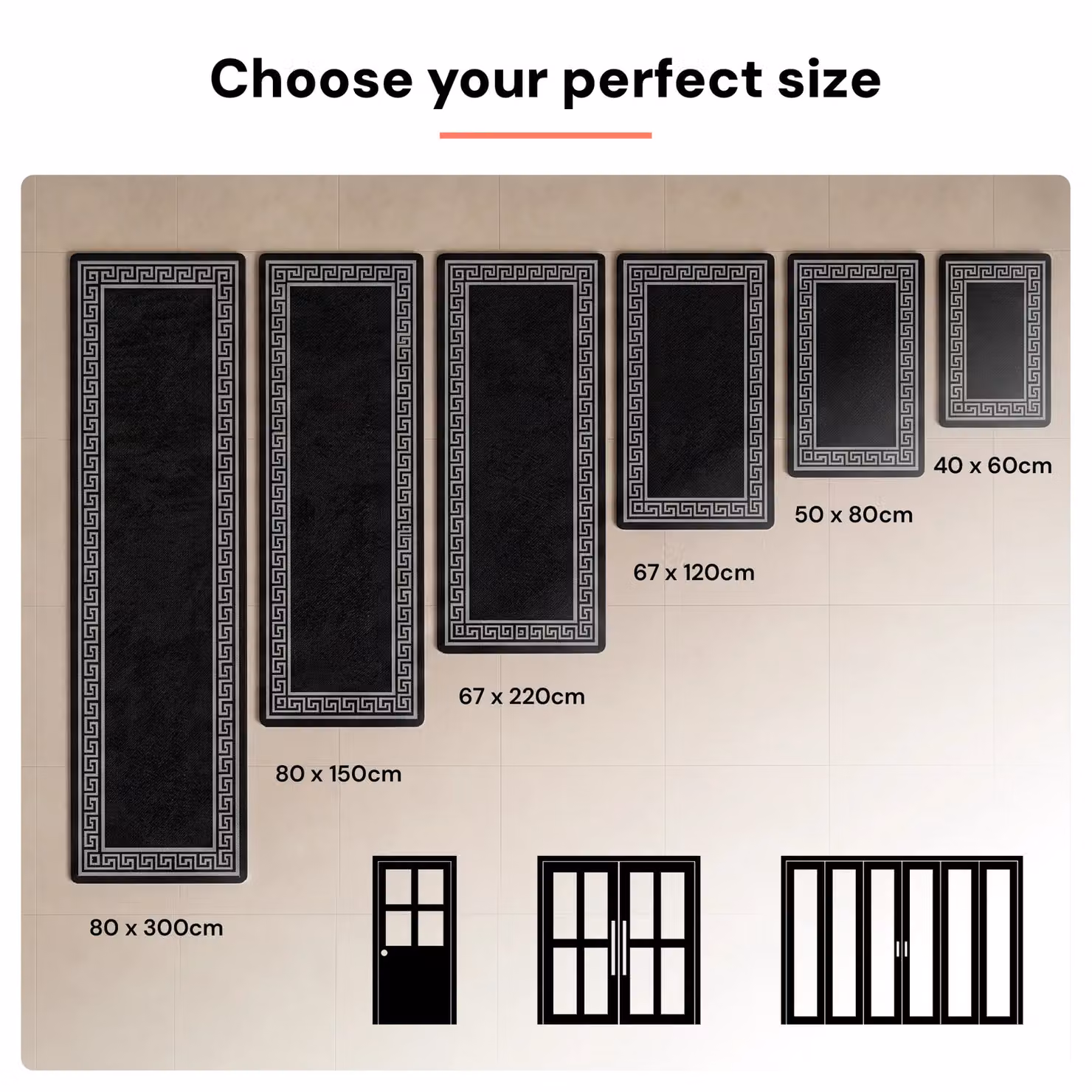 Smart Living Greekey Heavy Duty Non Slip Machine Washable Hallway and Kitchen Door Mat, Black, W: 67 cm x L: 220 cm – 8