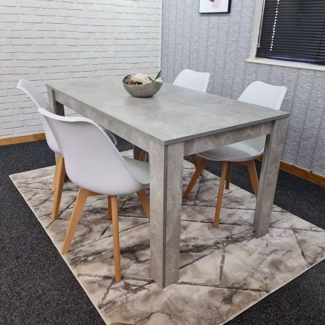Kosy Koala Modern Dining Set with Brown Rectangular Table and 4 White Plastic Chairs
