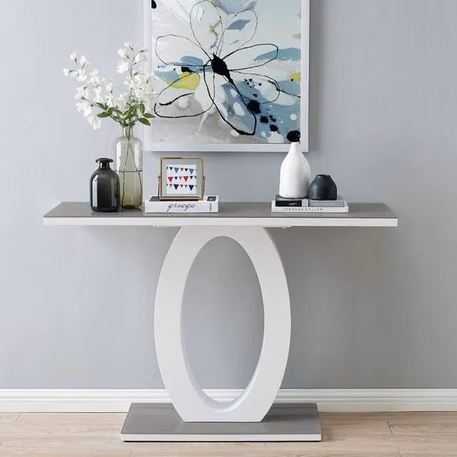FurnitureboxUK Giovani Grey and White High Gloss Glass Console, Coffee, End and Side Table Set