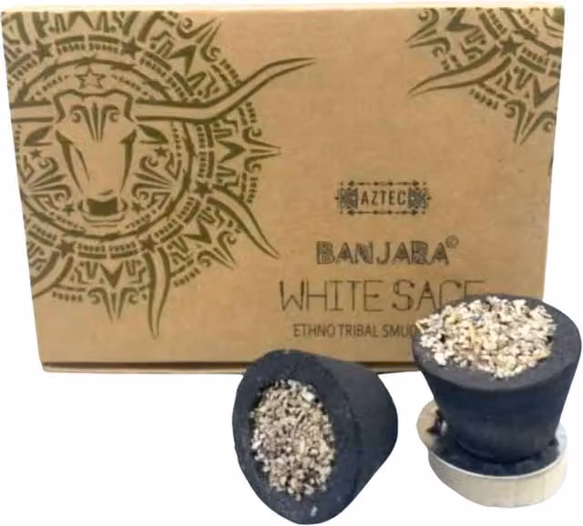 Banjara Ethnic Tribal Smudge Cups with White Sage and Herbs, Brown