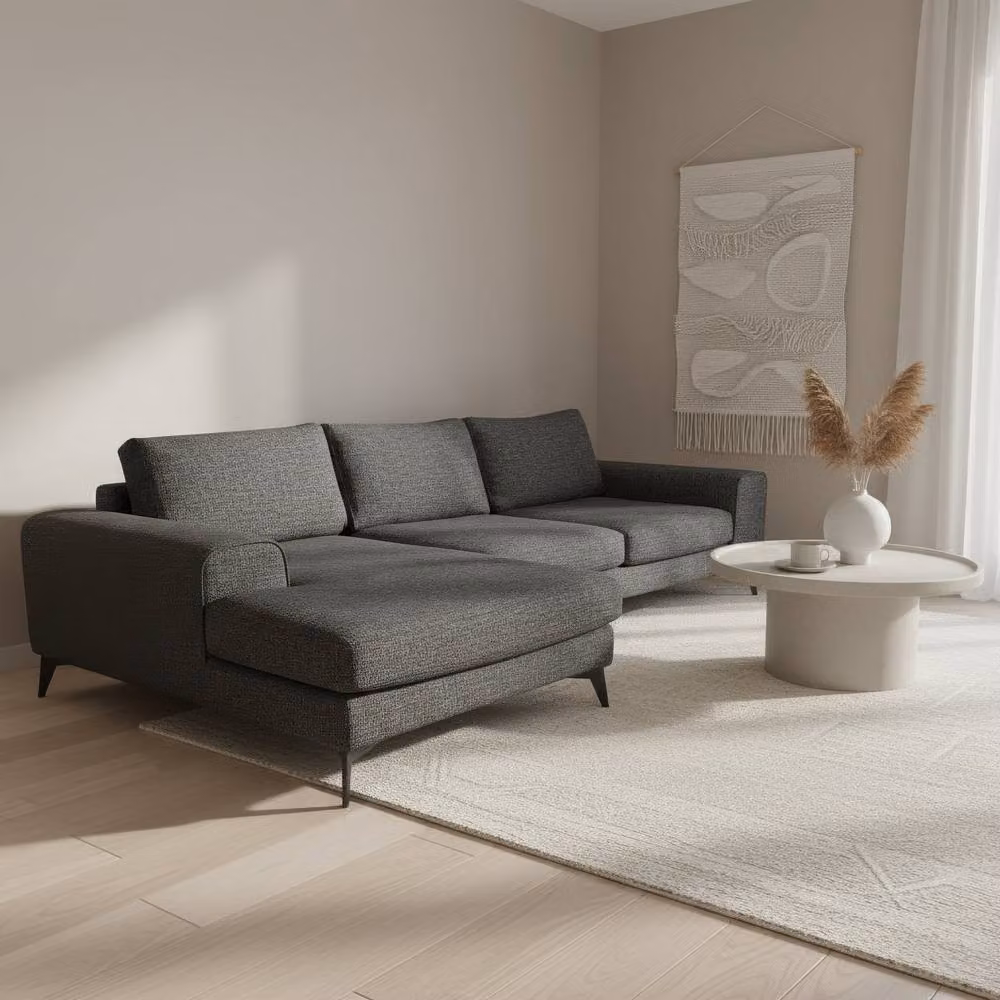 Abakus Direct Venice Chenille L-Shaped Corner Sofa in Black, Left Facing – 4