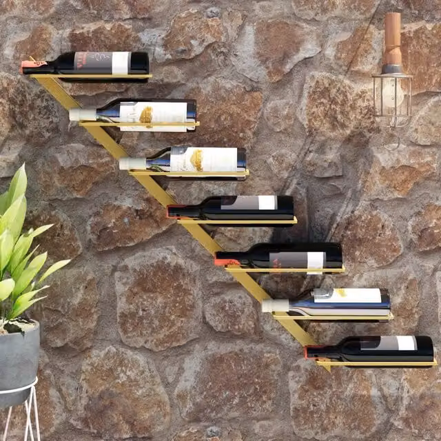 Berkfield Home Wall-mounted Gold Metal Wine Rack for 7 Bottles
