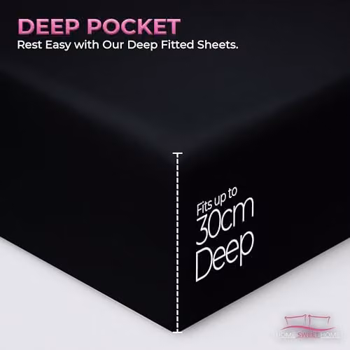 Snug City Luxury 200 Thread Count Cotton Fitted Sheet, Black, Double, W/D/H: 140 x 200 x 30 cm – 4