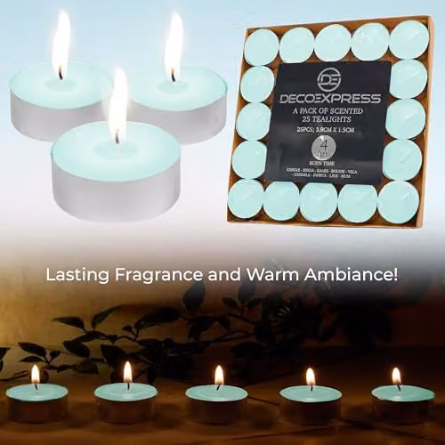 Deco Express Scented Tealight Candles, Fresh Sheets, Green, 25 Pack – 5