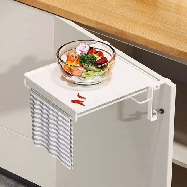 Kelvenix White Metal Wall Mounted Foldable Countertop Storage Rack