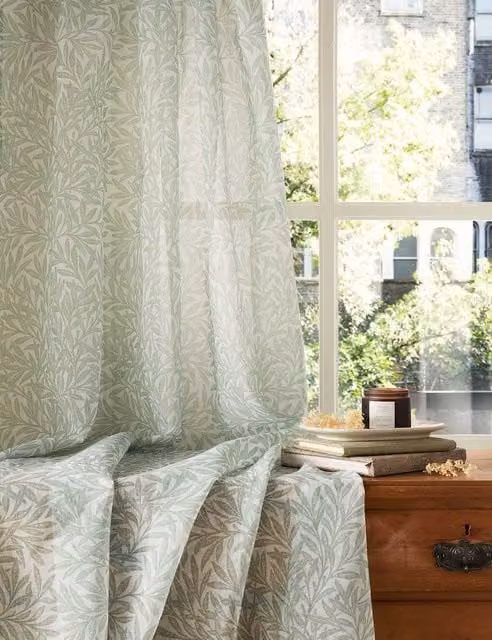 William Morris At Home Original Willow Voile Panel Curtains, Green, H: 183 cm x W: 135 cm