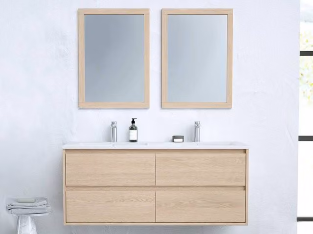 MILIPAM Suspended Bathroom Furniture with Built-In Basin in Light Oak, W: 120 cm, D: 45 cm, H: 50 cm – 1