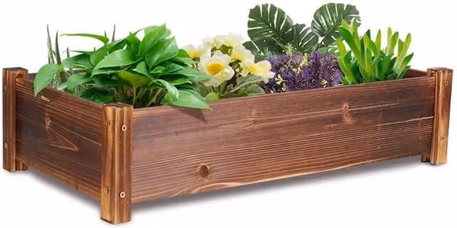NESTLUNE Large Wooden Rectangular Raised Flower Bed Planter in Brown – 1