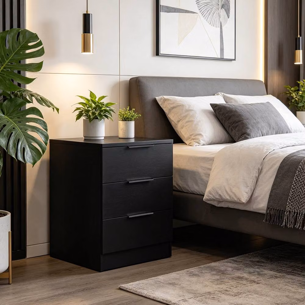 Ventryn Black Bedside Table Chest of Drawers – 5